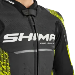 Kurtka skórzana SHIMA STR 2.0 BLACK/FLUO czarny żółty fluo