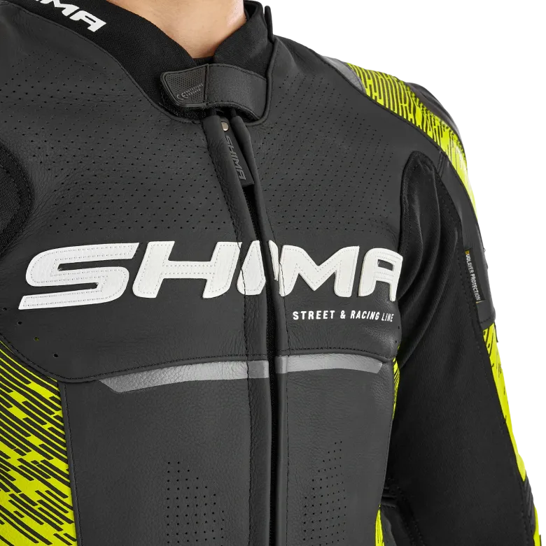 Kurtka skórzana SHIMA STR 2.0 BLACK/FLUO czarny żółty fluo