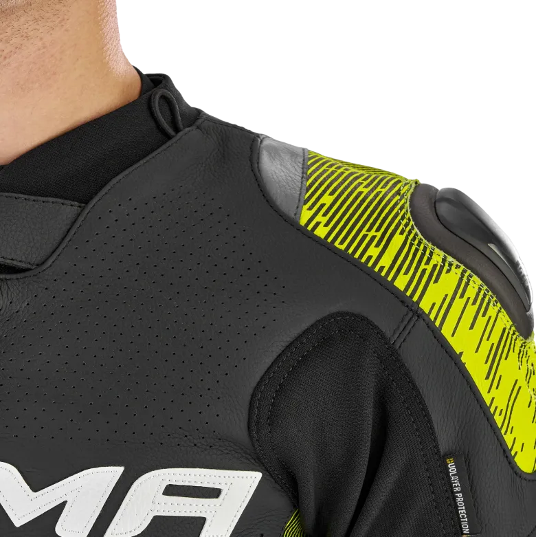 Kurtka skórzana SHIMA STR 2.0 BLACK/FLUO czarny żółty fluo