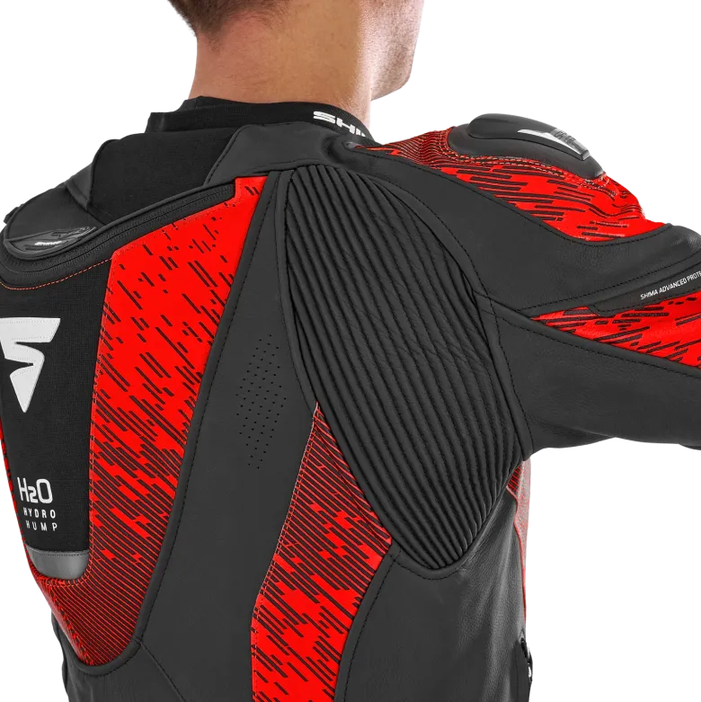 Kurtka skórzana SHIMA STR 2.0 BRIGHT RED czarny czerwony fluo