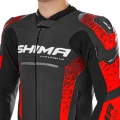 Kurtka skórzana SHIMA STR 2.0 BRIGHT RED czarny czerwony fluo