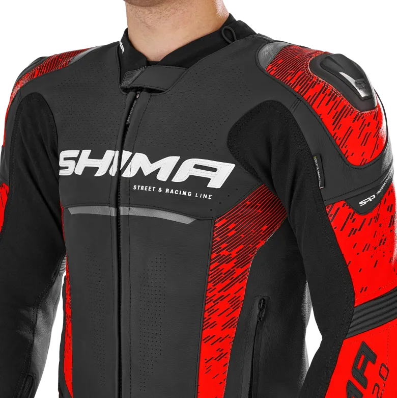 Kurtka skórzana SHIMA STR 2.0 BRIGHT RED czarny czerwony fluo