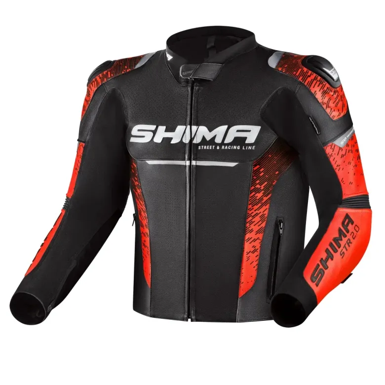 Kurtka skórzana SHIMA STR 2.0 BRIGHT RED czarny czerwony fluo