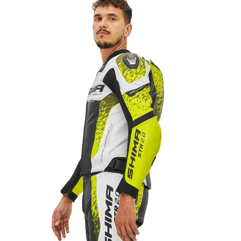 Kurtka skórzana SHIMA STR 2.0 FLUO czarny biały żółty fluo