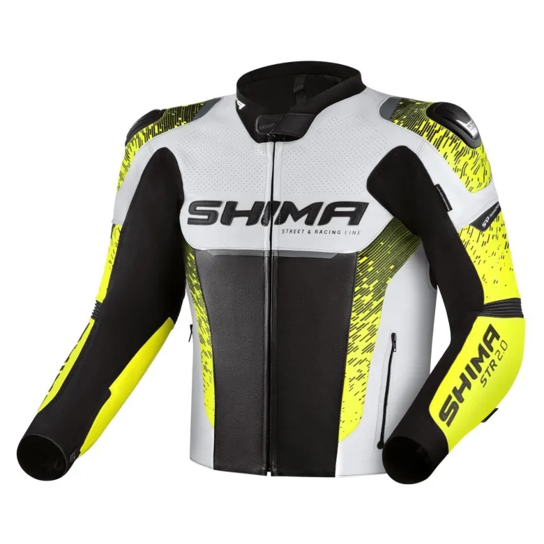 Kurtka skórzana SHIMA STR 2.0 FLUO czarny biały żółty fluo
