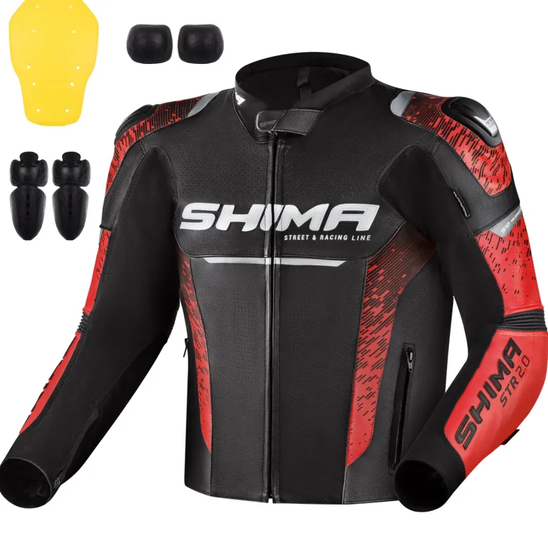 Kurtka skórzana SHIMA STR 2.0 RED czarny czerwony