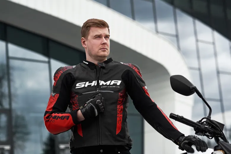 Kurtka skórzana SHIMA STR 2.0 RED czarny czerwony