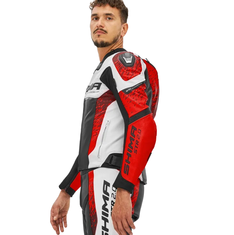 Kurtka skórzana SHIMA STR 2.0 RED FLUO czarny biały czerwony fluo