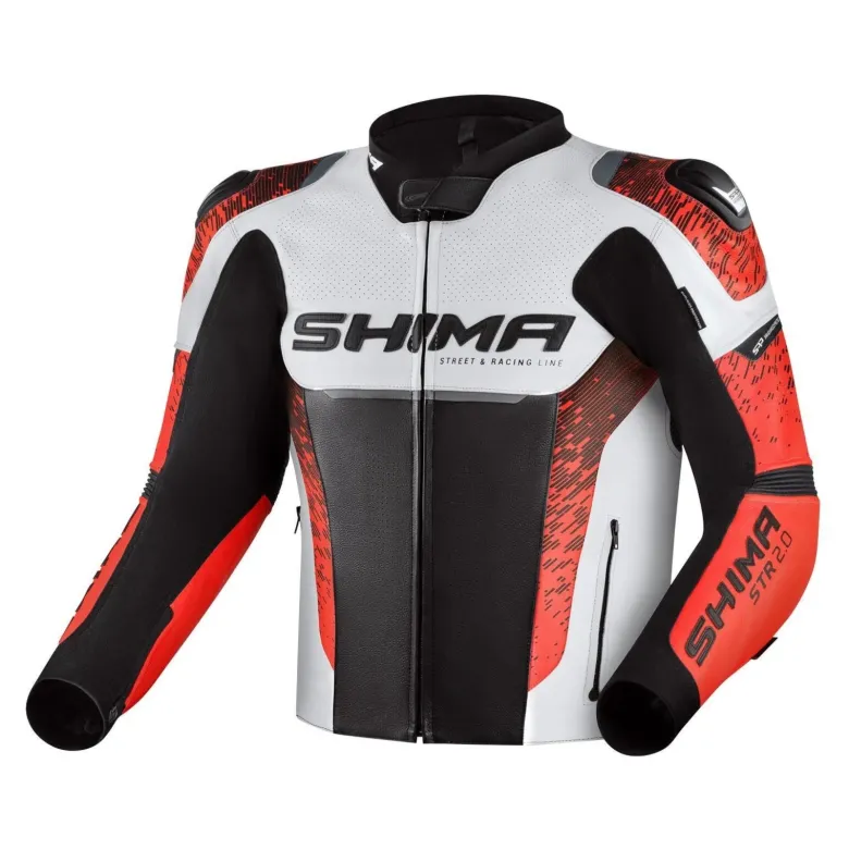 Kurtka skórzana SHIMA STR 2.0 RED FLUO czarny biały czerwony fluo