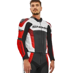 Kurtka skórzana SHIMA STR 2.0 RED FLUO czarny biały czerwony fluo