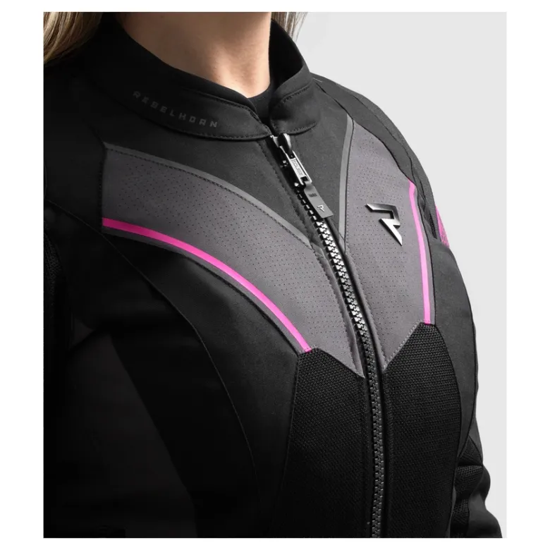 Kurtka tekstylna damska REBELHORN HIFLOW V LADY BLACK/GREY/FLUO PINK czarny szary różowy