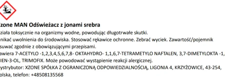 Odświeżacz z jonami srebra XZONE MAN 100ml