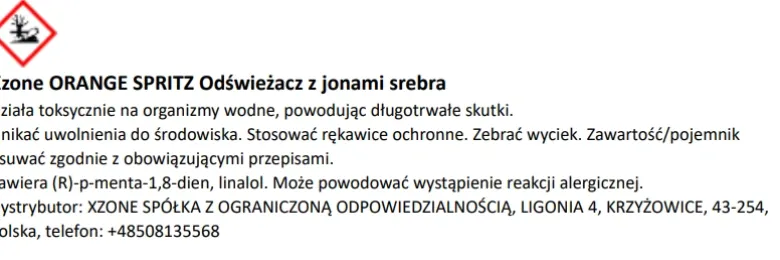 Odświeżacz z jonami srebra XZONE ORANGE SPRITZ 100ml