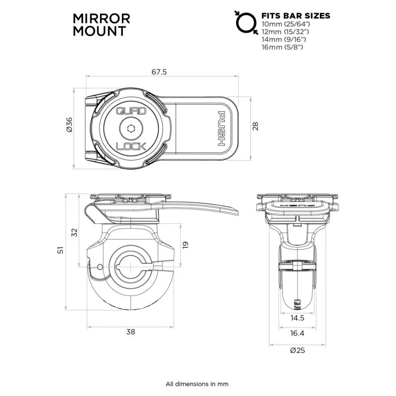 Podstawa QUAD LOCK V2 montowana na lusterku czarny