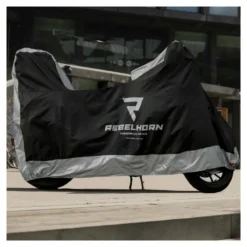 Pokrowiec na motocykl REBELHORN COVER II z miejscem na kufer BLACK/SILVER czarny srebrny szary