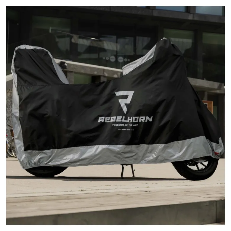Pokrowiec na motocykl REBELHORN COVER II z miejscem na kufer BLACK/SILVER czarny srebrny szary