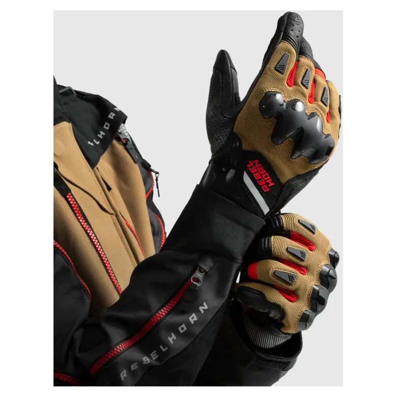 Rękawice miejskie REBELHORN DEFENDER DESERT/BLACK/RED brązowy czarny czerwony
