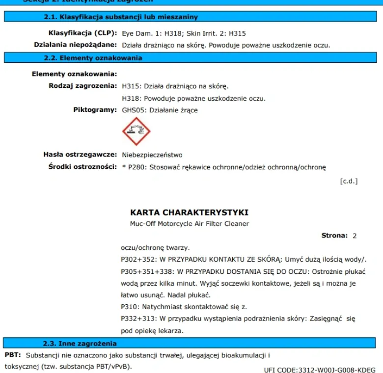 Środek do czyszczenia filtrów powietrza MUC-OFF 1L