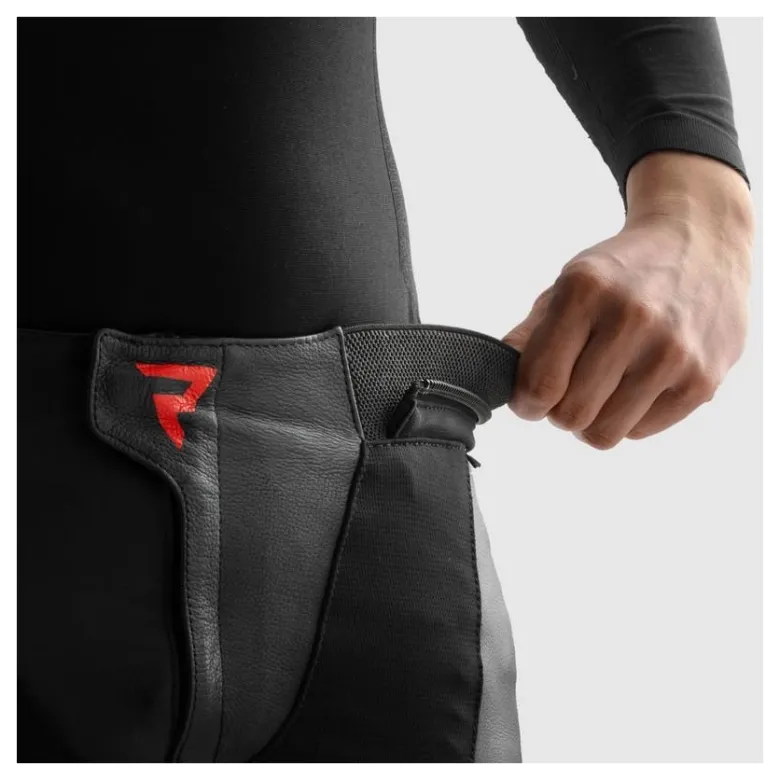 Spodnie skórzane REBELHORN INFERNO BLACK/FLUO RED czarny czerwony fluo
