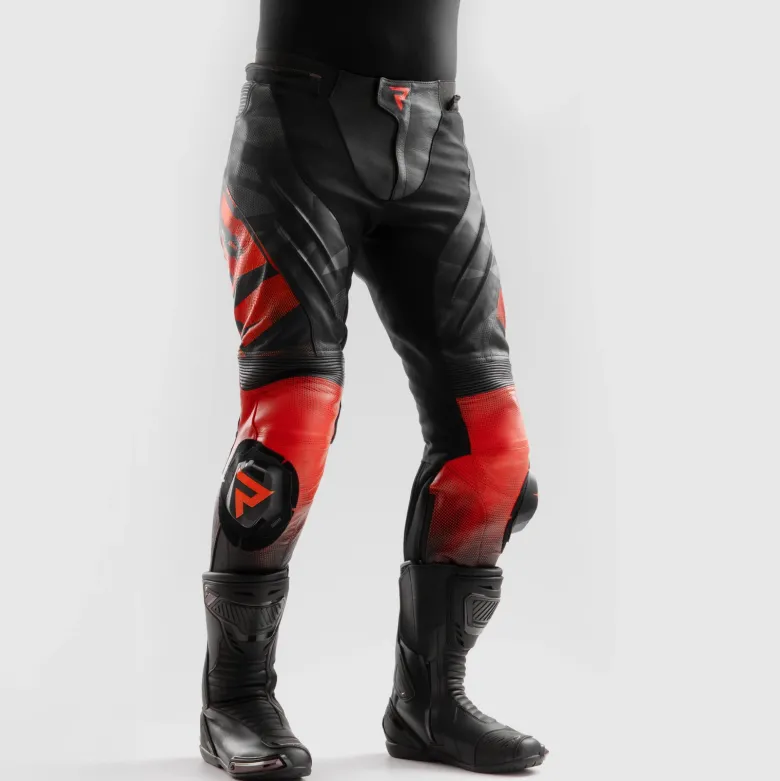 Spodnie skórzane REBELHORN INFERNO BLACK/FLUO RED czarny czerwony fluo