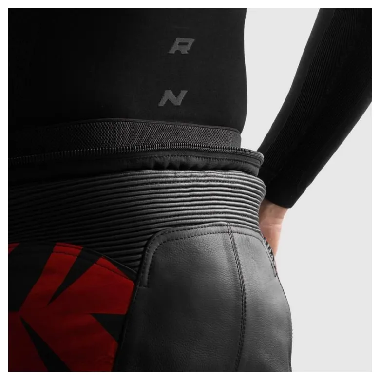 Spodnie skórzane REBELHORN INFERNO BLACK/FLUO RED czarny czerwony fluo