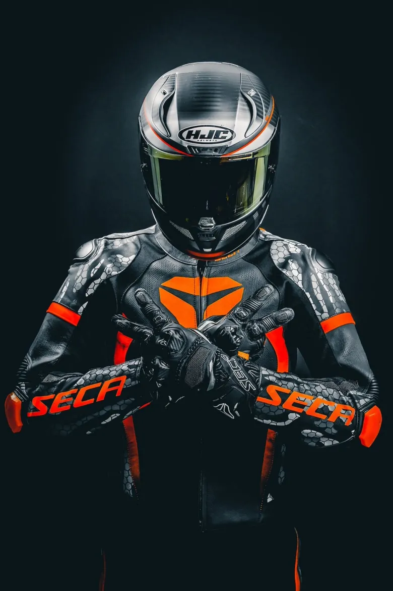 Spodnie skórzane SECA SRS II FLUO RED czerwony fluo czarny szary