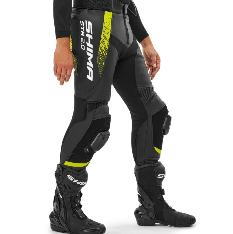 Spodnie skórzane SHIMA STR 2.0 BLACK/FLUO czarny żółty fluo