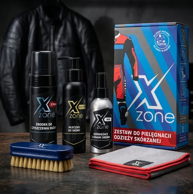 Zestaw do czyszczenia i konserwacji odzieży skórzanej XZONE STRONG Z JONAMI MAN + SZCZOTKA 350ml